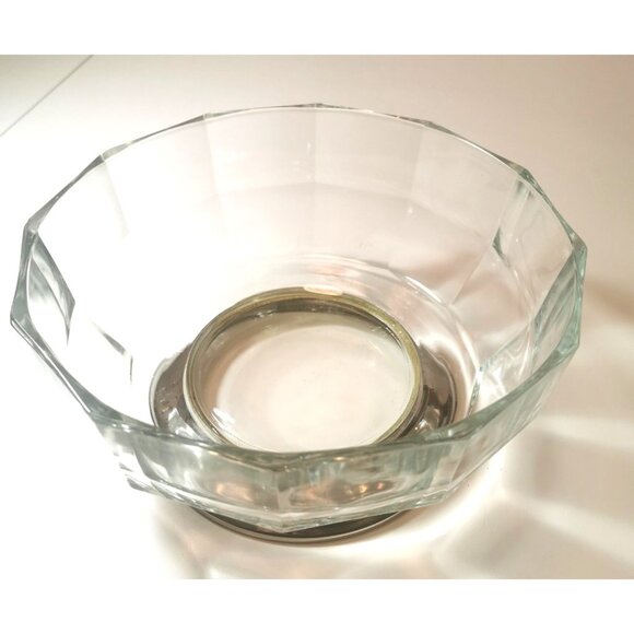 Glass Fruit Bowl Large Clear Decagon Crystal With Silver Plated Base Vintage - Picture 6 of 9